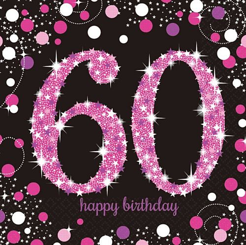 Pink Celebration "60th Birthday" Napkins - 33cm - Pack of 16