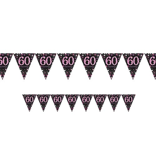 Pink Celebration "60th Birthday" Prismatic Pennant Bunting - 4m