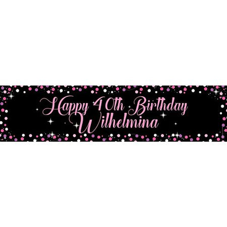 Birthday Sparkle Pink Personalised Banner - 1.2m