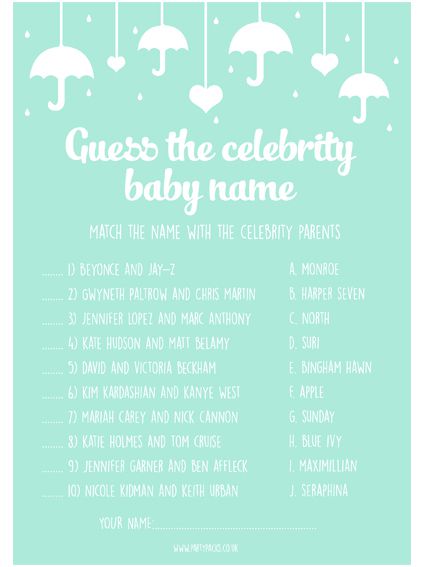 Guess The Celebrity Baby Name Game- Pack Of 8
