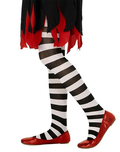 Children's Striped Tights Black & White- Age 7-12 years