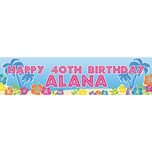 Island Party Happy Birthday Personalised Banner - 1.2m