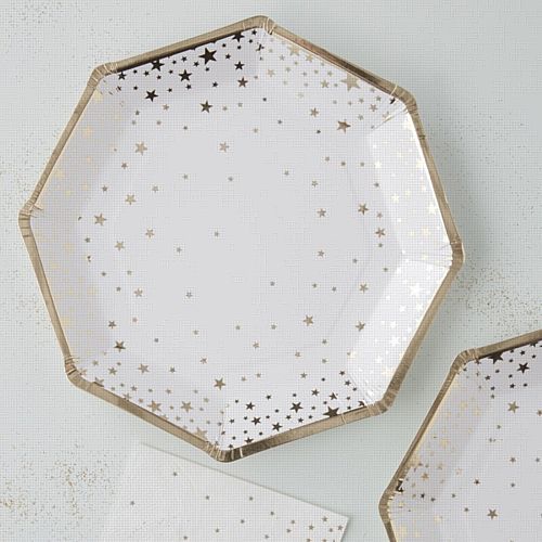 Gold Metallic Star Foiled Plates - 23cm - Pack of 8