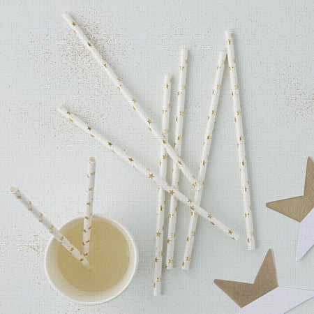 Gold Metallic Star Straws - 19cm - Pack of 25