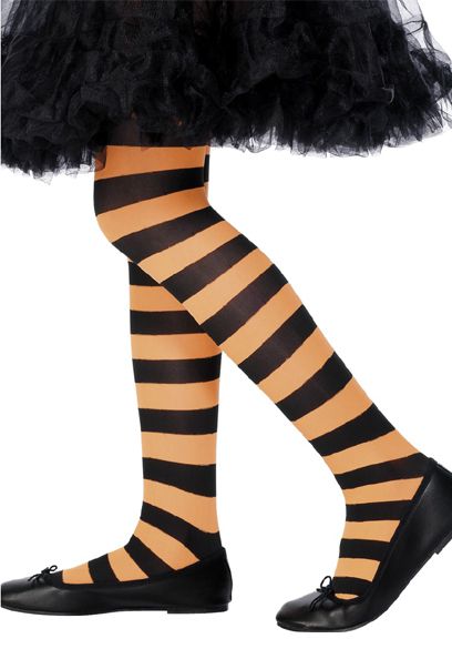 Children's Orange And Black Striped Tights