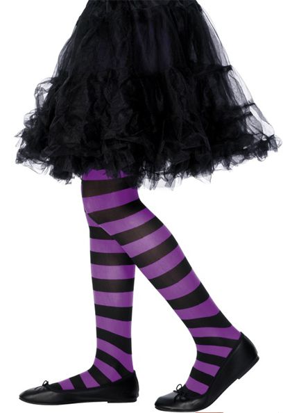 Children's Purple And Black Striped Tights