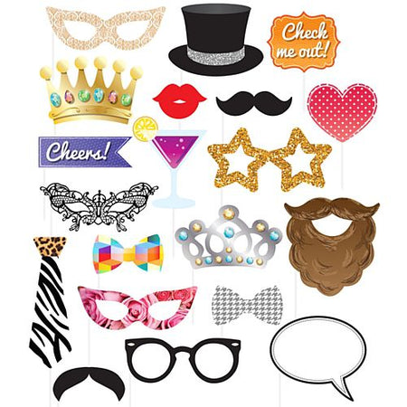 Party Photo Booth Props - Assorted Designs - Pack of 20