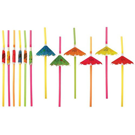 Umbrella Straws - Assorted Colours - Pack of 12