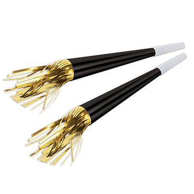 Black Foil Horns with Golden Tassels - 9" - Each