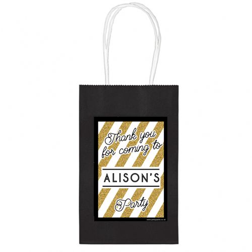 Personalised Black And Gold Paper Party Bags - Pack of 12