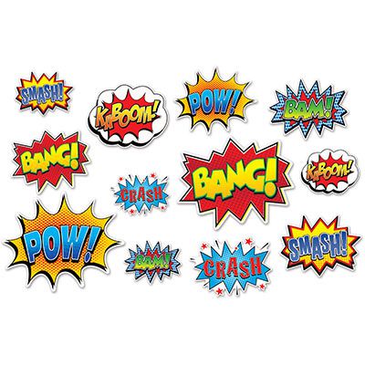 Superhero Action Sign Cutouts - 32cm - Pack of 12