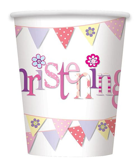 Pink Christening Paper Cups - 256ml - Pack of 8