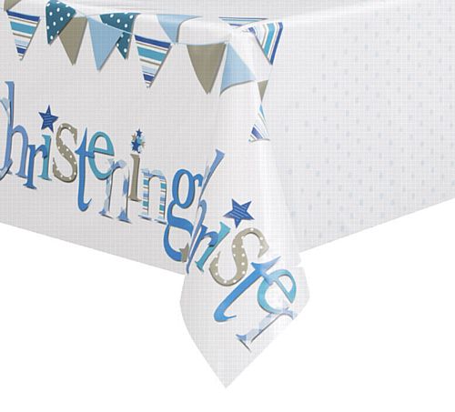 Blue Christening Plastic Tablecloth