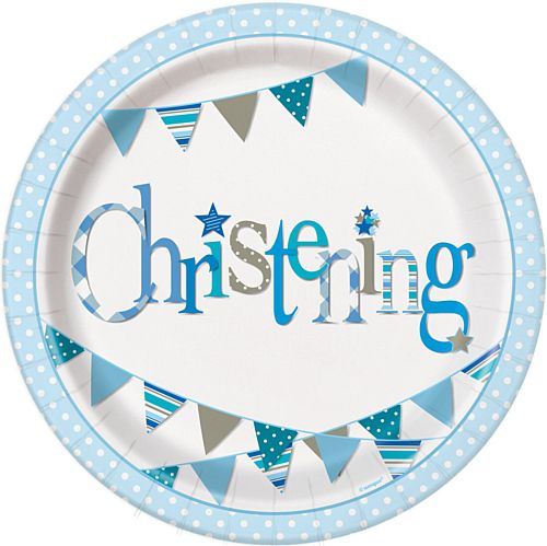Blue Christening Plates - 23cm - Pack of 8
