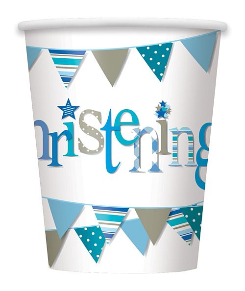 Blue Christening Paper Cups - 256ml - Pack of 8