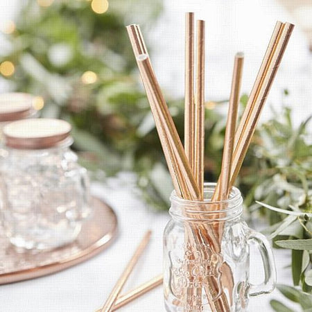 Rose Gold Paper Straws- Pack Of 10