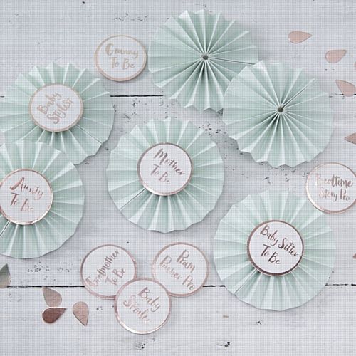 Baby Shower Badges in Mint & Rose Gold- Pack Of 6