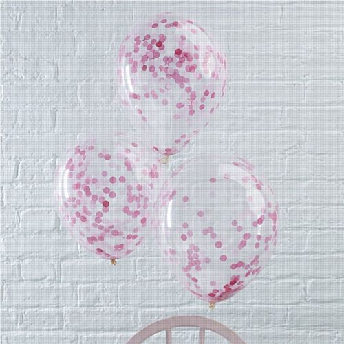 Pink Confetti Filled Balloons - 12" - Pack of 5