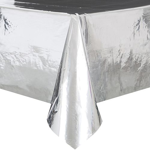Silver Foil Plastic Tablecloth - 2.75m