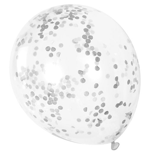 Clear Latex Balloons with Silver Confetti - 12" - Pack of 6