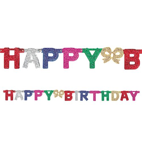 Multicolour Glitter Happy Birthday Letter Banner - 1.37m