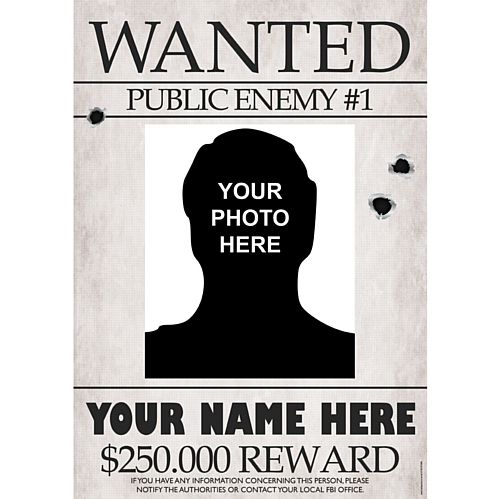 Gangster Wanted Sign Personalised Poster With Photo - A3