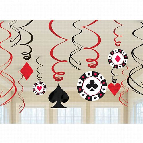Casino Hanging Swirl Decorations - 60cm - Pack of 12
