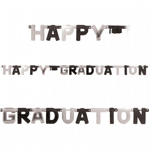 Black & Silver Happy Graduation Foil Letter Banner - 1.8m