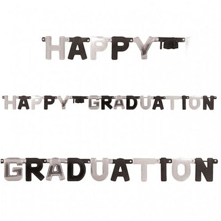 Black & Silver Happy Graduation Foil Letter Banner - 1.8m