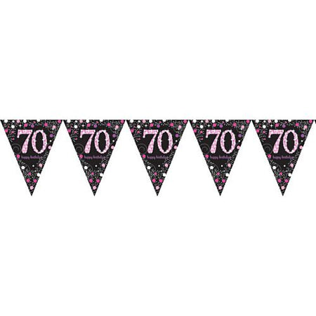 Pink Celebration 70th Plastic Pennant Bunting - 4m