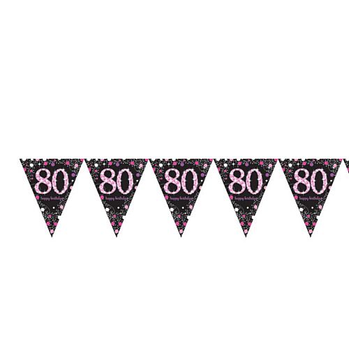 Pink Celebration 80th Plastic Pennant Bunting - 4m