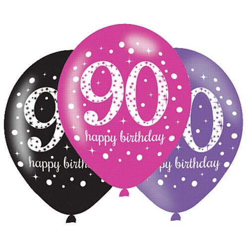 Pink Celebration 90th Birthday Latex Balloons - 11" - Pack of 6