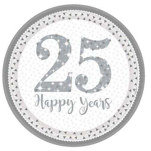 Sparkling Silver Anniversary Prismatic Paper Plates - 23cm - Pack of 8