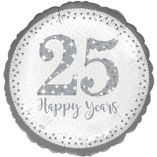 Sparkling 25th Silver Anniversary Foil Balloons - 18"