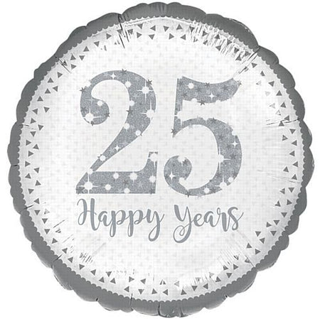 Sparkling 25th Silver Anniversary Foil Balloons - 18