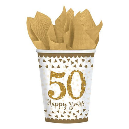 Sparkling Golden Anniversary Paper Cups - 266ml - Pack of 8