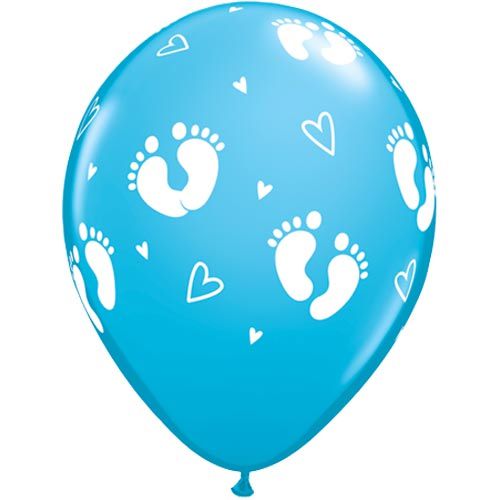 Blue Baby Footprints Latex Balloons 11"- Pack 10