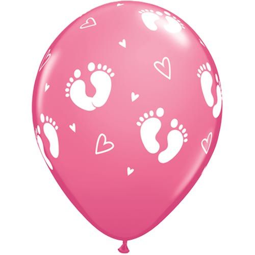 Pink Baby Footprints Latex Balloons 11"- Pack 10