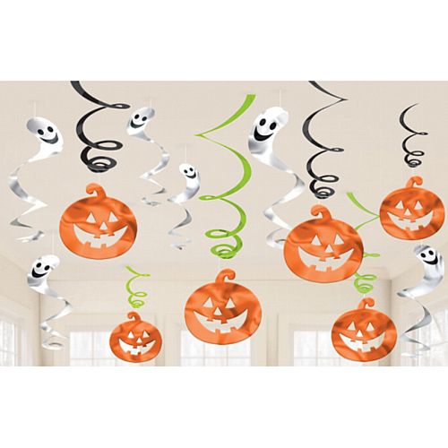 Pumpkins and Ghosts Swirls Hanging Decorations - Pack of 12