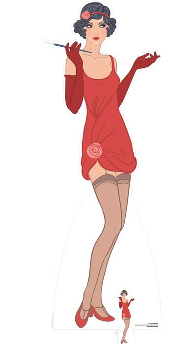 Gatsby 1920's Flapper Girl in Red Cardboard Cutout - 1.78m