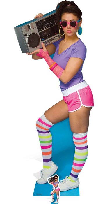 80's Neon Boombox Girl Cardboard Cutout - 1.77m