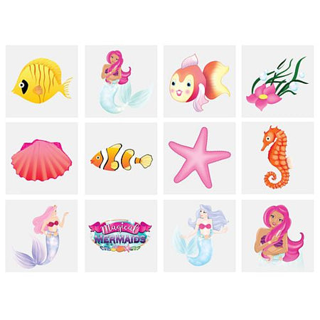 Mini Mermaid Tattoos - Assorted Designs - 4cm - Pack of 12