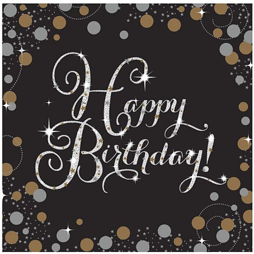 Gold Celebration "Happy Birthday" Luncheon Napkins - 33cm - Pack of 16