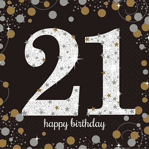 Gold Celebration "21st Birthday" Luncheon Napkins - 33cm - Pack of 16