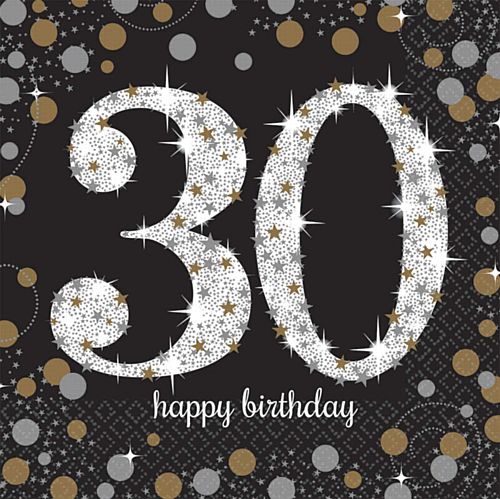Gold Celebration "30th Birthday" Luncheon Napkins - 33cm - Pack of 16
