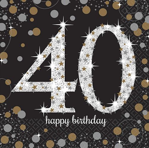 Gold Celebration "40th Birthday" Luncheon Napkins - 33cm - Pack of 16