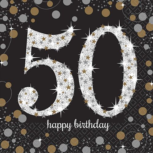 Gold Celebration "50th Birthday" Luncheon Napkins - 33cm - Pack of 16