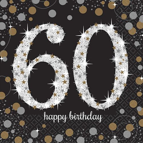 Gold Celebration "60th Birthday" Luncheon Napkins - 33cm - Pack of 16