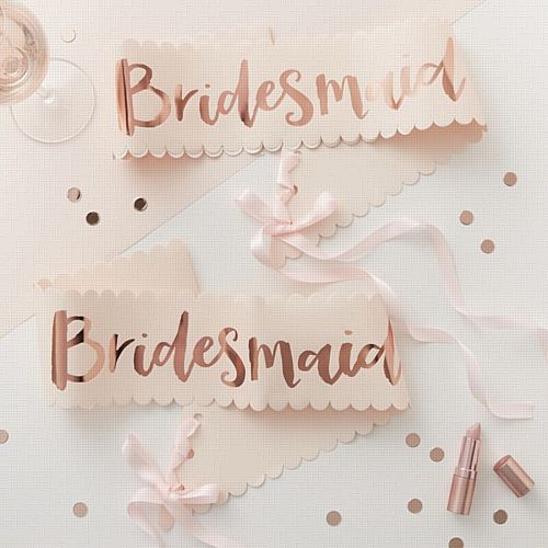 Pink & Rose Gold 'Bridesmaid' Sashes- Pack of 2