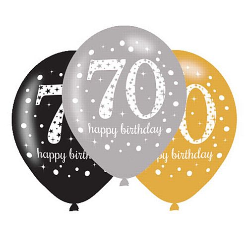 Gold Celebration 70th Birthday Latex Balloons - 11" - Pack of 6